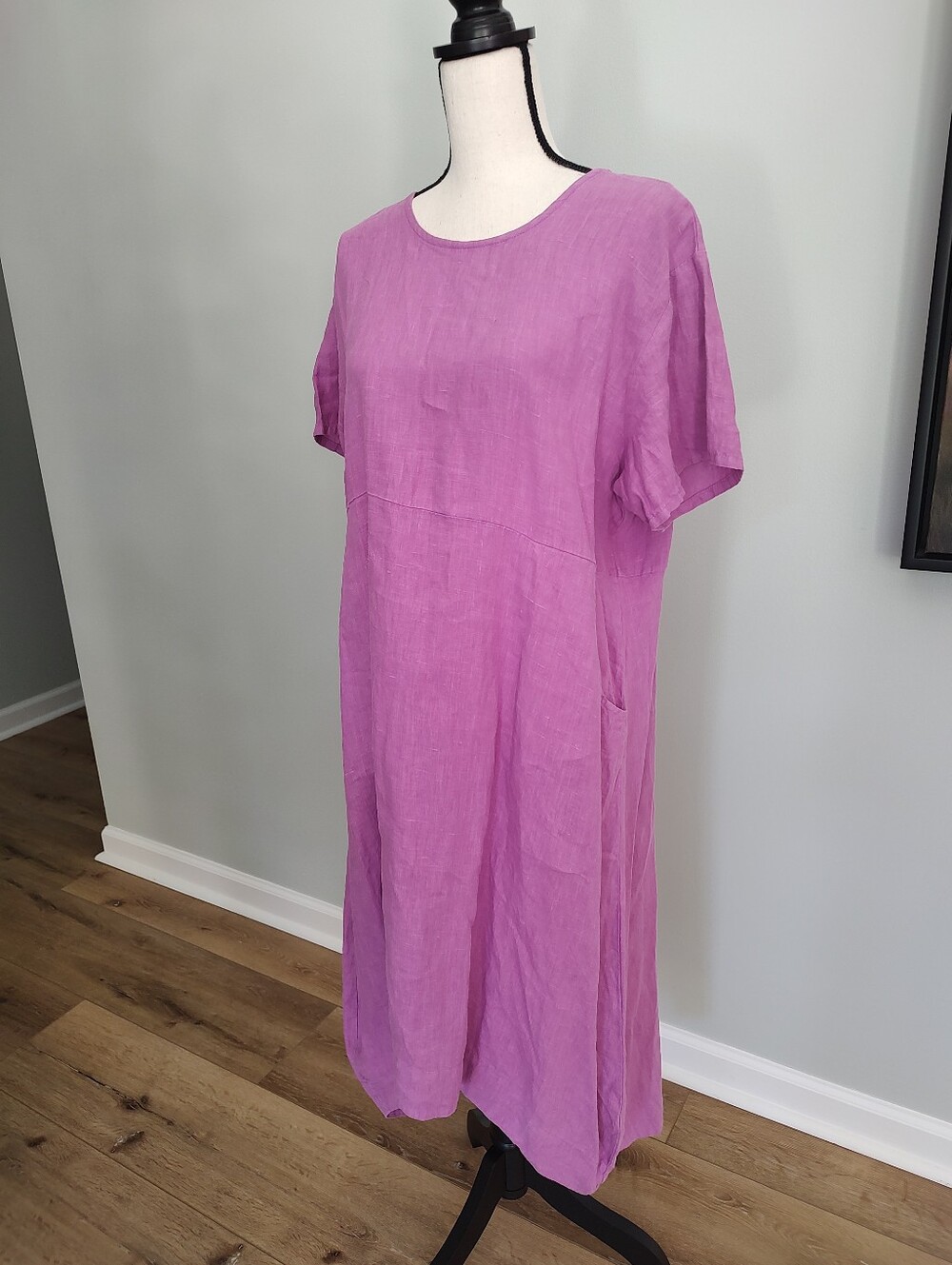 Bryn Walker 100% Linen Marina Short Sleeve High Low Shift Dress Lavender Pink XS
